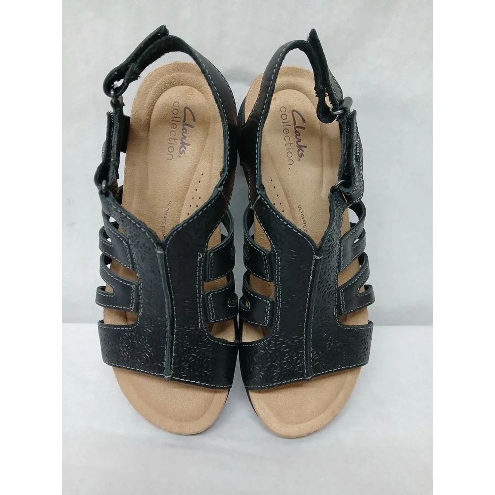 Clarks Women's April Belle Sandals Black‎ Leather 26177018 Women's Size 8M